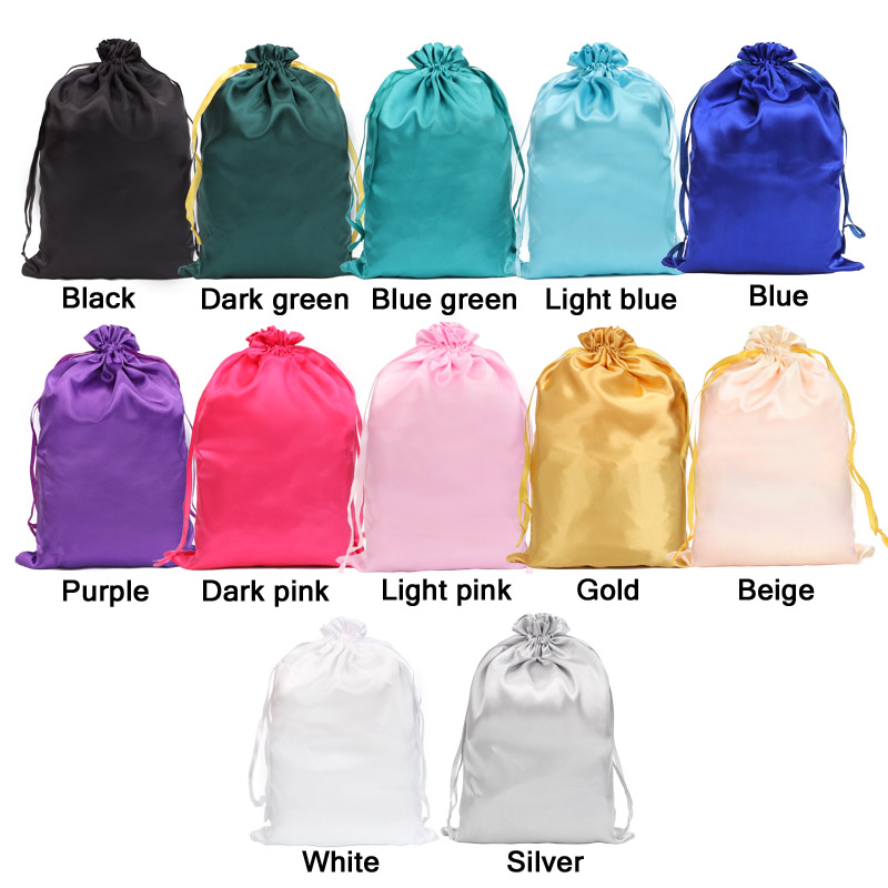 Sac de perruque en Satin, 12 pièces, sacs de rangement 25x35Cm, grand sac de perruque en soie douce noir rose pour outils d'emballage de perruque, accessoires de perruque
