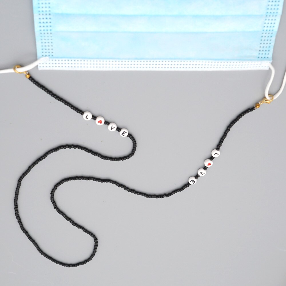 Go2Boho lunettes chaîne pour masque chaînes femmes collier amour lettre colliers Femme Boho bijoux noir perle Colares