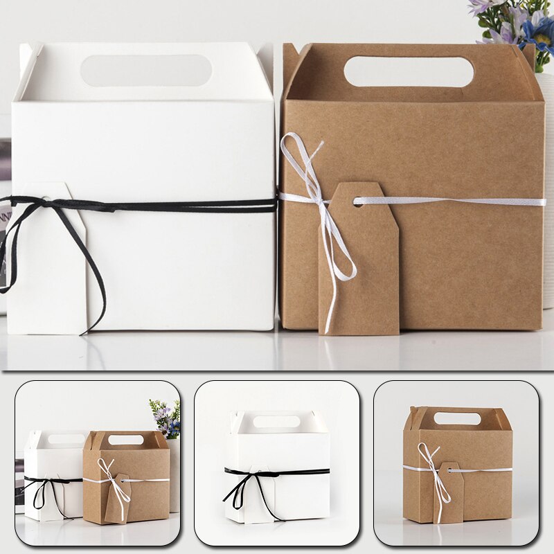 Grote Snack Cookie Chocolade Box W/Handvat Kraftpapier Dozen Snoep F/Valentijnsdag Bruiloft Verjaardag party Verpakking Zak