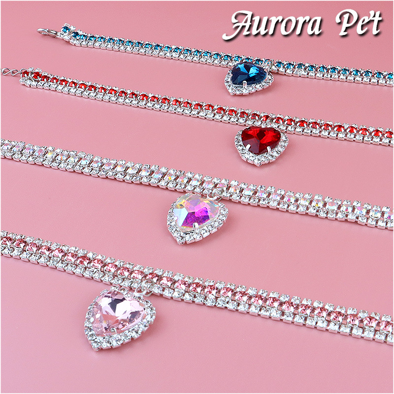 Bricolage mignon luxe collier pour animaux de compagnie chat chien collier amour pendentif fournitures pour animaux de compagnie amour cristal luxe collier chaton collier chat collier
