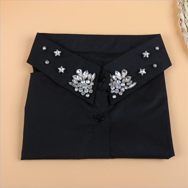 Women Rhinestone Collar White Cotton Crystal Beading Collars Bib Detachable Shirt Collars for woman's sweater girls