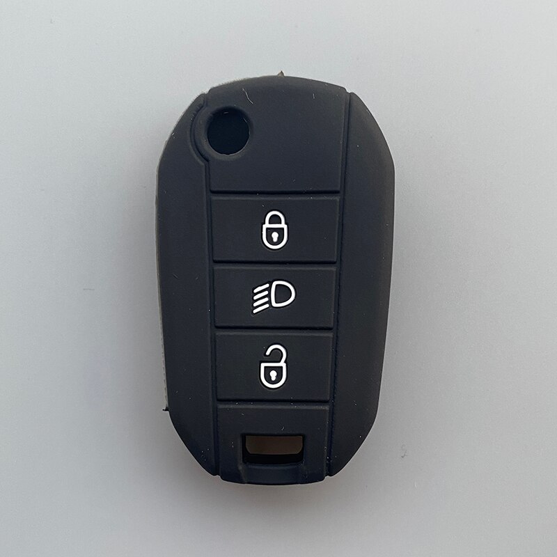 Silicone de borracha caso capa chave escudo protetor para peugeot 2008 308 t9 208 para citroen c3 berlingo 2019 3 botão dobrável chave: Preto