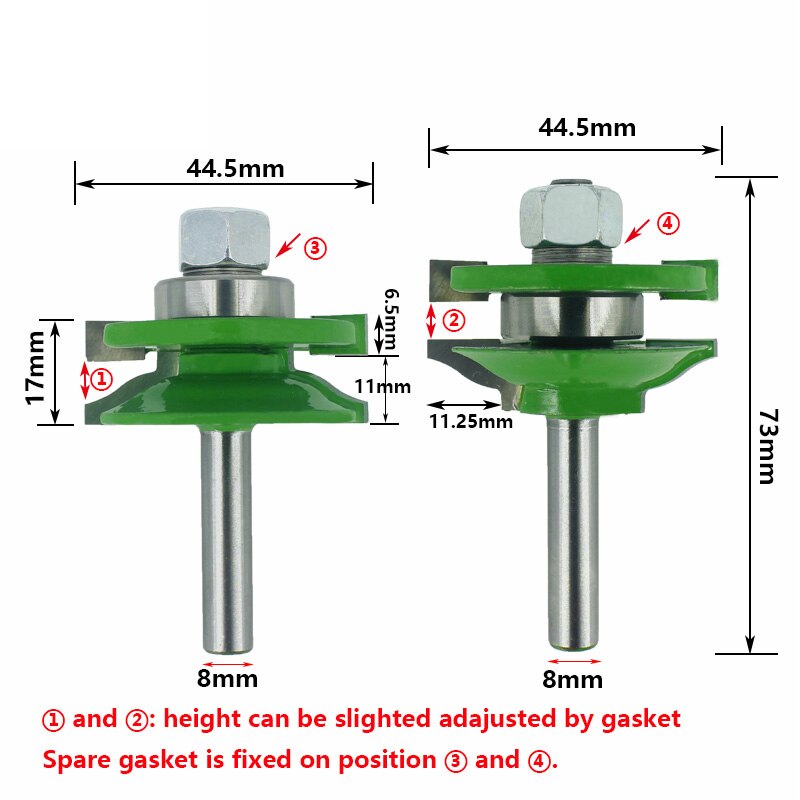 8Mm Schacht 3Pcs Deur Panel Kast Tenon Router Bit Kast Rail & Stile Set Panel Raiser Ogief Frezen cutter Voor Hout MC02033