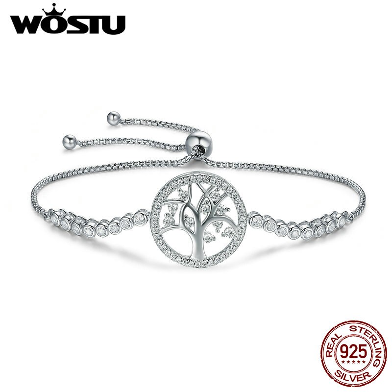 Wostu authentic 100% 925 árvore de prata esterlina da vida tênis pulseira feminino ligação ajustável corrente pulseira prata jóias cqb035