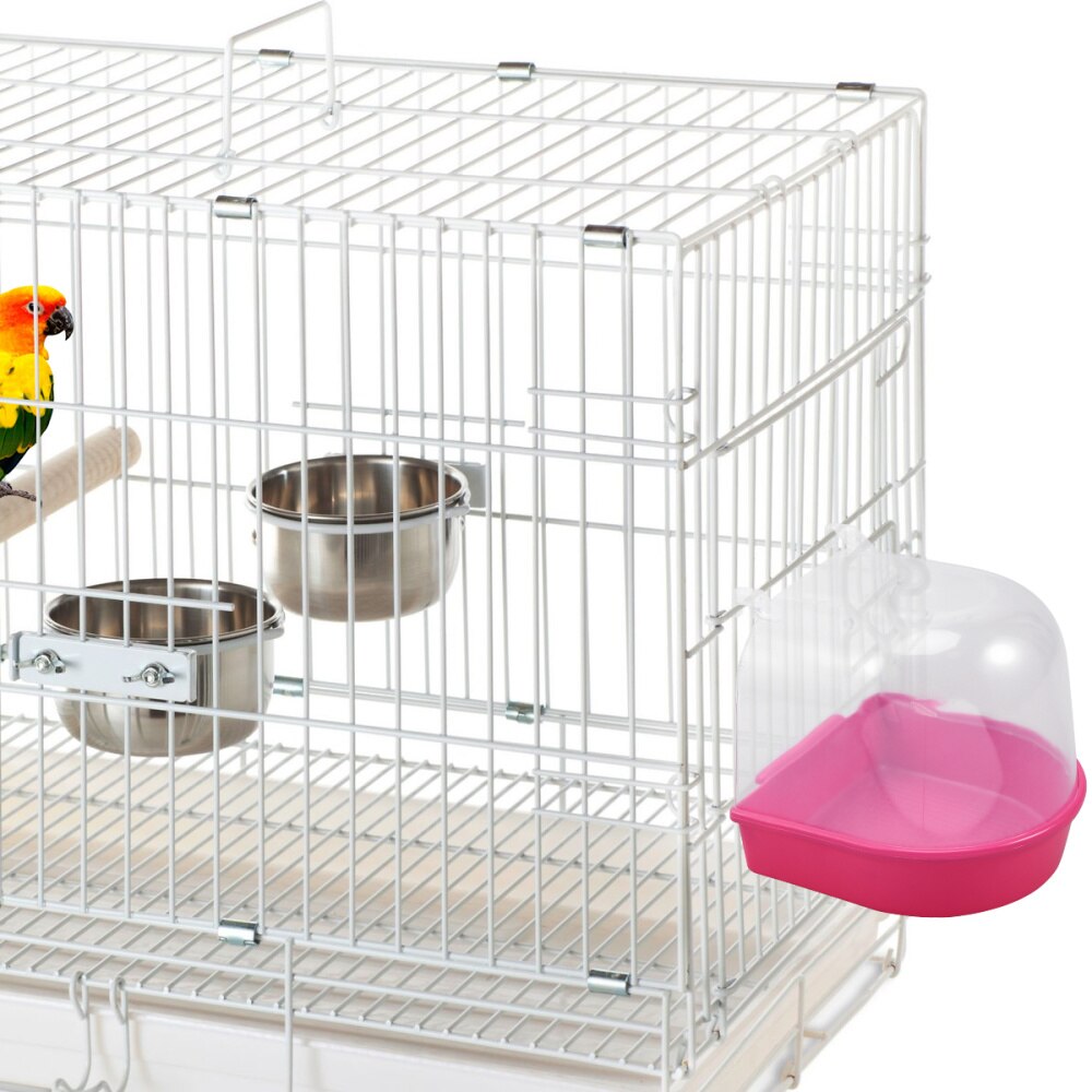 Caged Bird Bath Multi Cage Bird Bath Covered for Small Brids Canary Budgies Parrot (White)