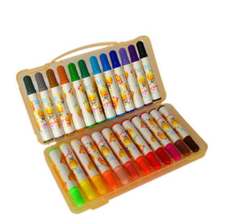 SIMBALION 24 kleur aquarel pen kinderen graffiti slagen dikke hoofd pen set: Yellow packaging