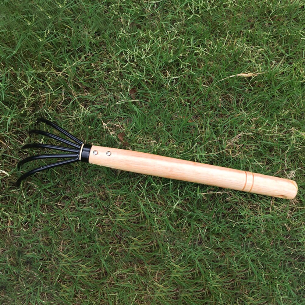 Herramienta de mano pequeña de 5 garras para agricultura, rastrillo portátil de jardín, yardas, mango de madera, planta cultivadora ligera para hojas de suelo