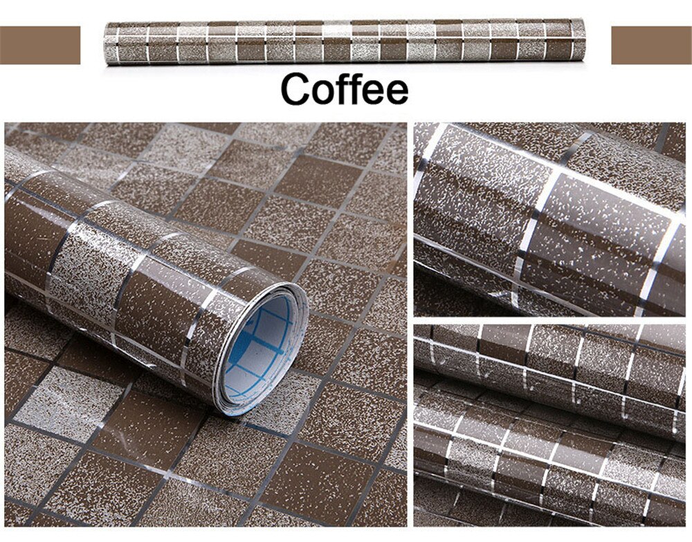 Aluminium olietæt folie selvklæbende mosaik fliser vandtætte klistermærker køkken wall stickers til hjemmet badeværelse indretning tapet: Kaffe