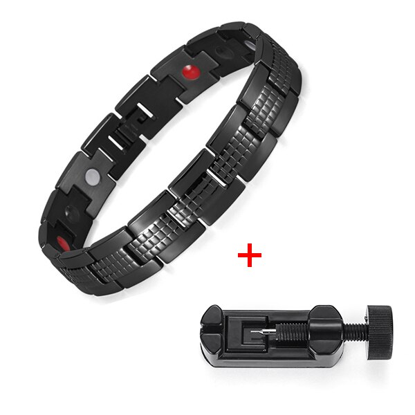 Rainso Mannen Knappe Armbanden Zwart Rooster Textuur Klassieke Stijl Met Magneet Spar Germanium Gezondheid Mannelijke Roestvrij Stalen Armband: BK Adjust