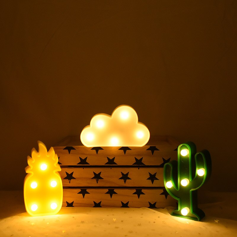 Lámpara de luz LED nocturna para niños, Flamenco, Estrella, piña, Cactus, hawaiana, , lámpara de pared del dormitorio, de decoración