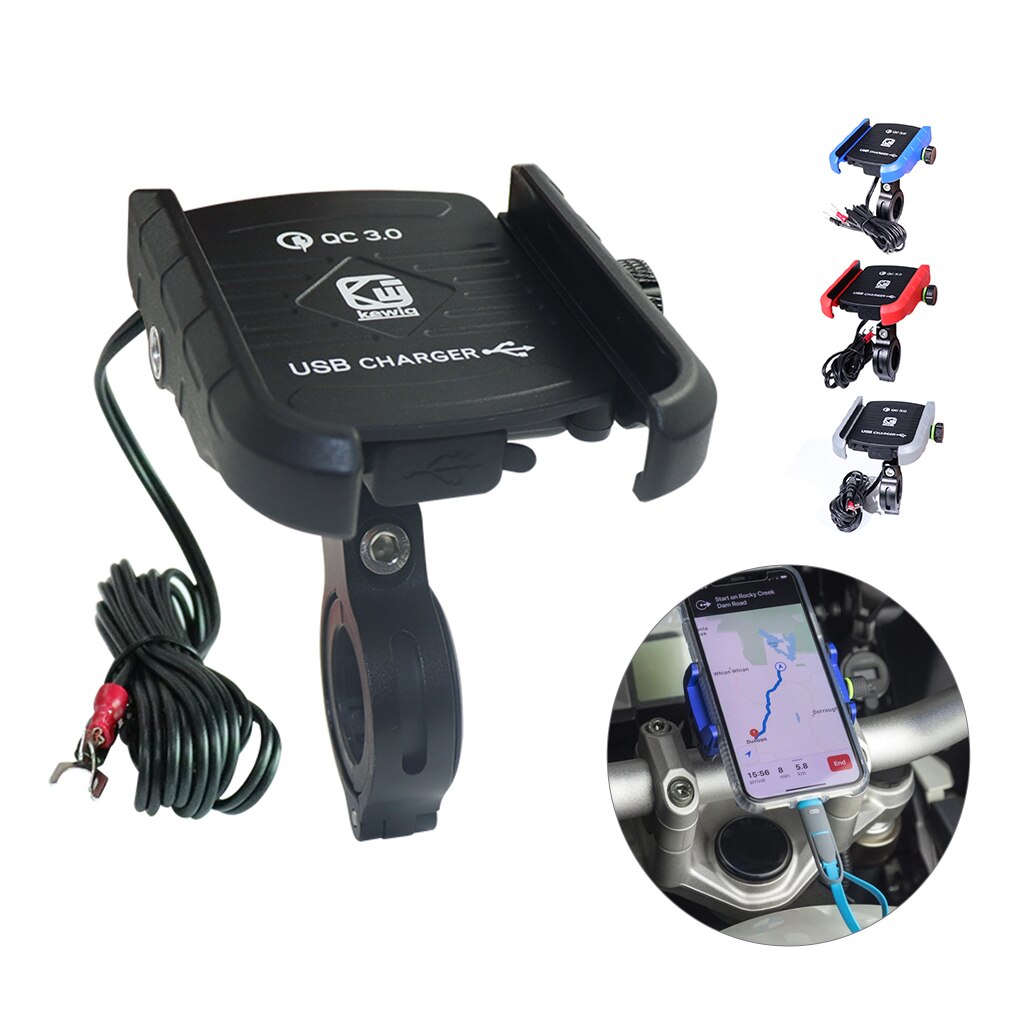 Motorcycle Phone Holders Aluminium QC3.0 USB Fast Charger 360° Rotate Motorbike Phone Holder Mount Stand with USB Charger