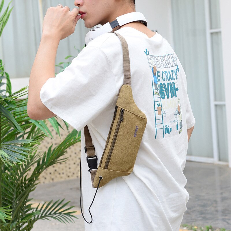 De Leisure Mens Satchel Purse Drie Lagen Close-Fitting Sport Mannen Canvas Borst Pakket Terug Perceel Trend