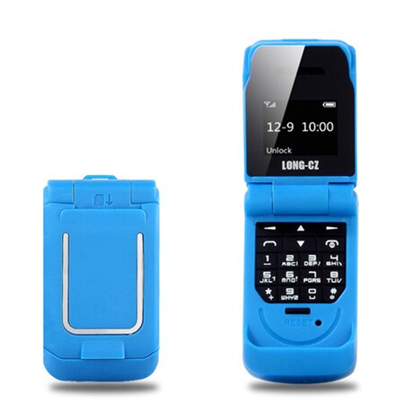 Mini  j9 flip mobiltelefon 0.66 "mindste mobiltelefon trådløs bluetooth dialer fm magisk voicerussian sprog: Blå