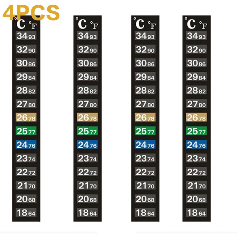 1-5pcs Aquarium Fish Tank Thermometers Strip Stick-on Discolor Thermometer Temperature Sticker Adhesive Sticky Dual Scale 18-34: 4pcs