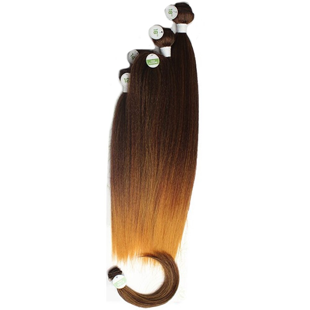 Yaki Straight Hair Bundles With Closure For Women X-TRESS Natural Black Synthetic Hair Weave Extensions 4 Bundles/Pack 12-18inch