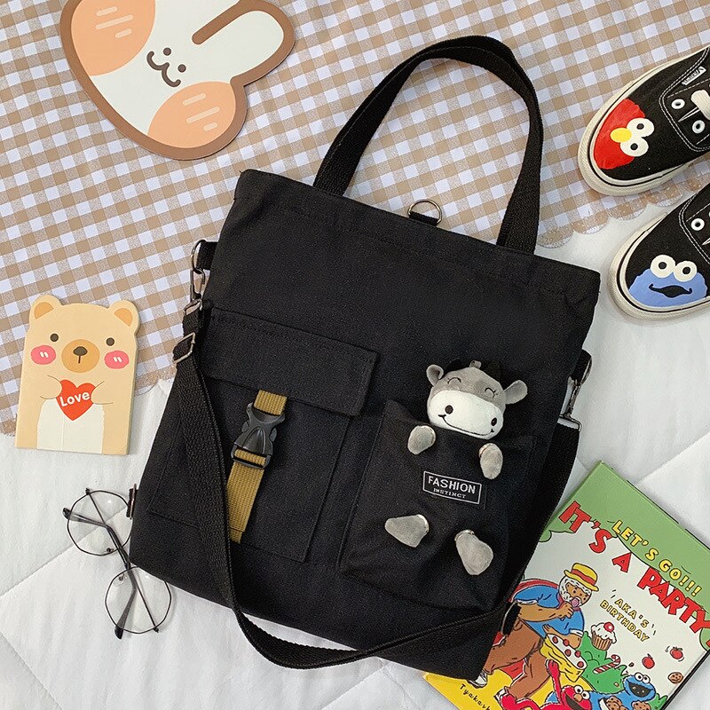 Cute Animal Canvas Bag Backpack Girl Student Single Shoulder Bag Literary Tote Bag: calf1