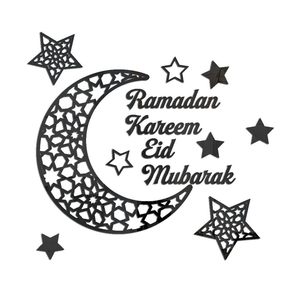 Muslim Ramadan Kareem Crescent Moon Pattern Acrylic Mirror Sticker 3D Self-adhesive Wall Sticker Wall Decor Home Decoration: black