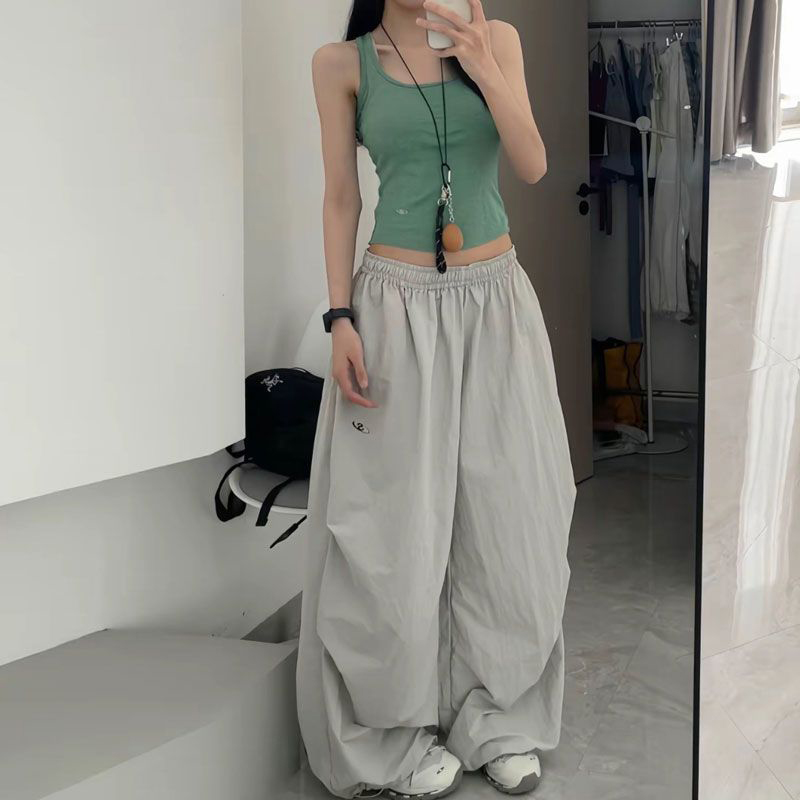 Stora svarta mjukisbyxor för kvinnor  y2k , baggy joggingbyxor, sommar, streetwear, vida ben, koreanska, casualbyxor