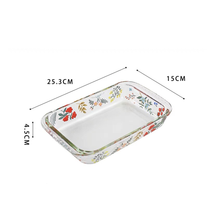 Assiette de cuisson en verre résistant à la chaleur, assiette à dîner ménagère, transparente, salade florale, bol à légumes, four, plat à Dessert, vaisselle: F