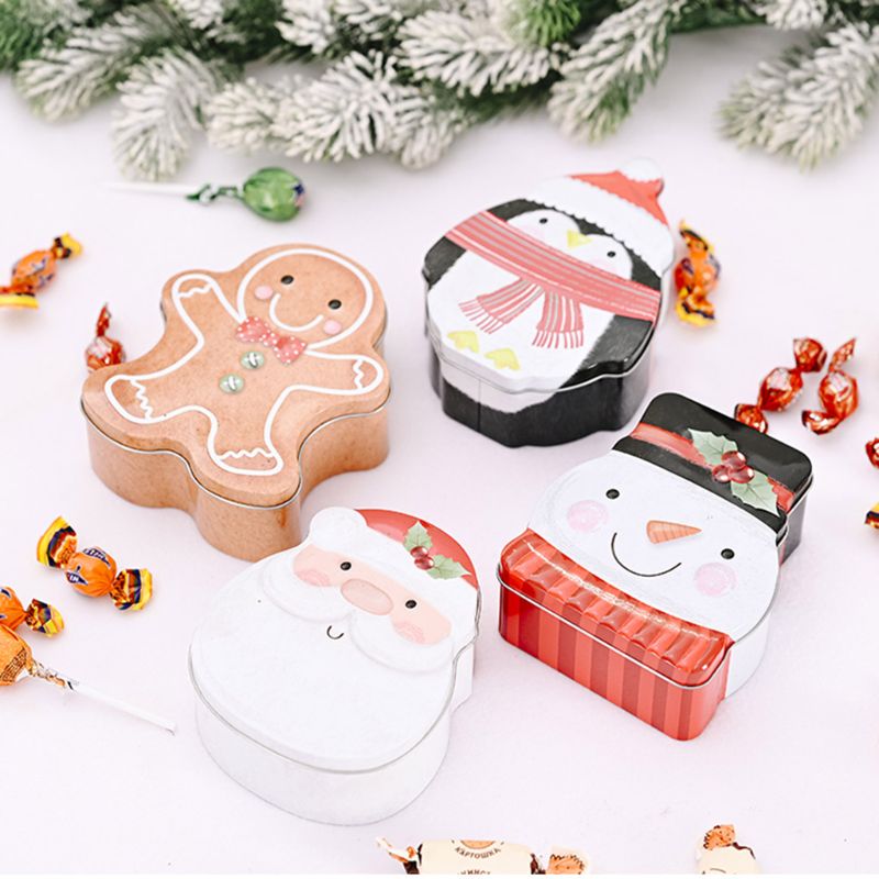 4 Stuks Kerst Blik Doos Kerstman Snowman Gingerbread Man Candy Cookie Opslag Container Decoratie