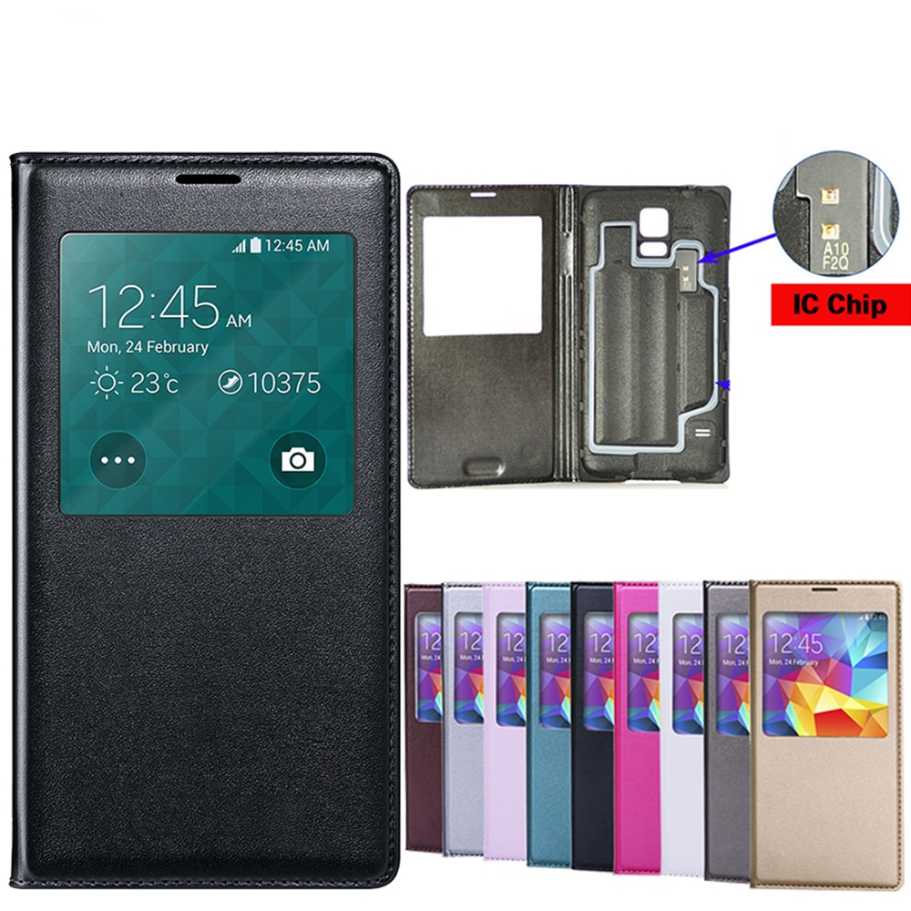Cubierta del teléfono de cuero caso de Vista inteligente para Samsung Galaxy S5 SV S 5 G900A G900I G900F G900 G900H G900FD SM-G900F SM-G900H caso