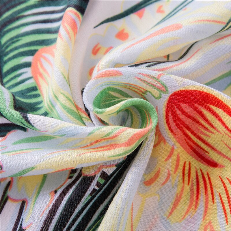 Écharpe de plage fleurie pour hiver | Foulard imprimé tropical, châle feuilles de coco, foulard en soie, écharpe de plage en viscose pour femmes