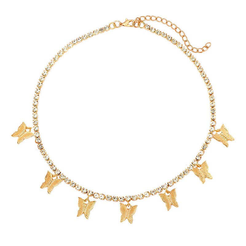 Flatfoosie Bling Della Farfalla Del Rhinestone Della Collana Del Choker Per Le Donne Fuori Ghiacciato Di Cristallo Tennis Catena Della Collana Dei Monili di Cerimonia Nuziale del Regalo: 035801GD