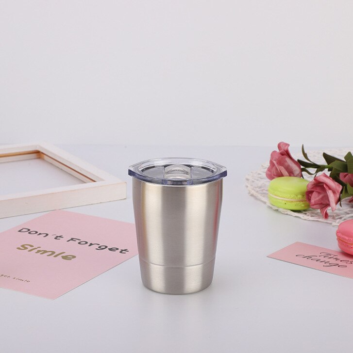 8oz- delige roestvrijstalen koffiemok met dubbele wand, vacuüm geïsoleerde theekop met deksel, reisbeker voor yerba mate kalebas: Zilver