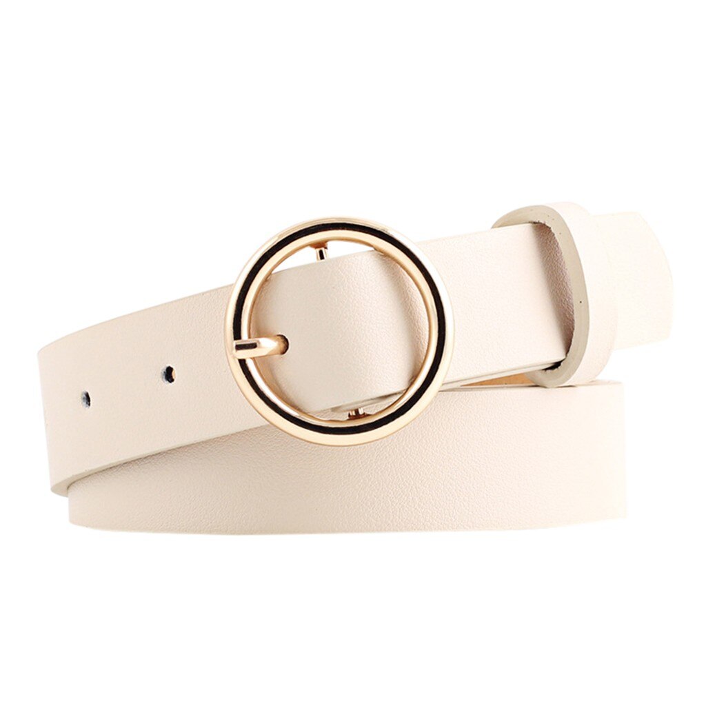Correas de cuero para dama Hipster accesorios Casual Pin hebilla decoración Popular Vintage aleación cinturón con hebilla redonda # A: Beige 