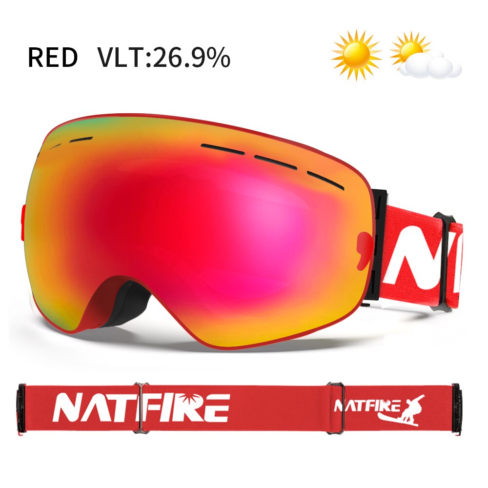 Natfire skidglasögon dubbla lager imfria  uv400 snowboard snöglasögon snöskoterglasögon glasögon utomhussport skidåkning glasögon: Röd
