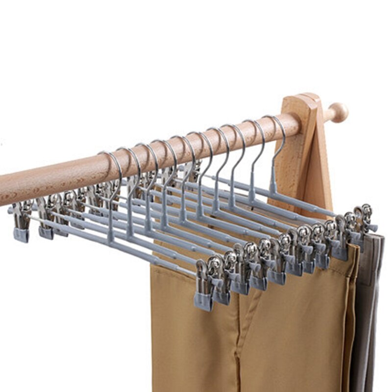 10x Bottom Hangers Heavy Duty Clothes Coat Trousers Pants Hanging Drying Rack for Slacks Jeans with 2-Adjustable Anti-Rust Clips