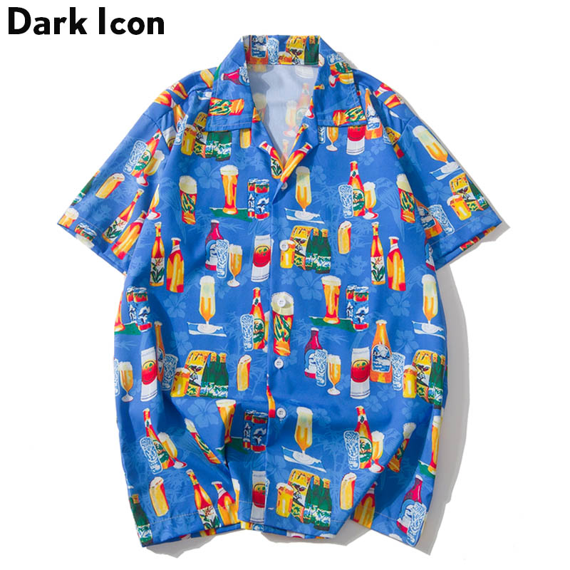 Mørkt ikon hawaii skjorter menn kortermet sommer årgang gate herreskjorte hofte hopp skjorter streetwear klær