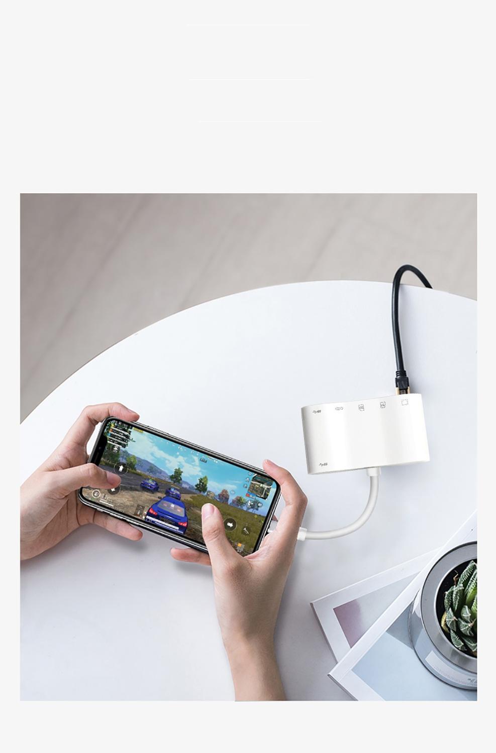 Adaptateur filaire Ethernet 5 en 1 Lightning Hub RJ45, pour iPhone11Pro/iPad, lecteur de caméra OTG TF/SD/USB, charge, 512/256/128 go, iOS13