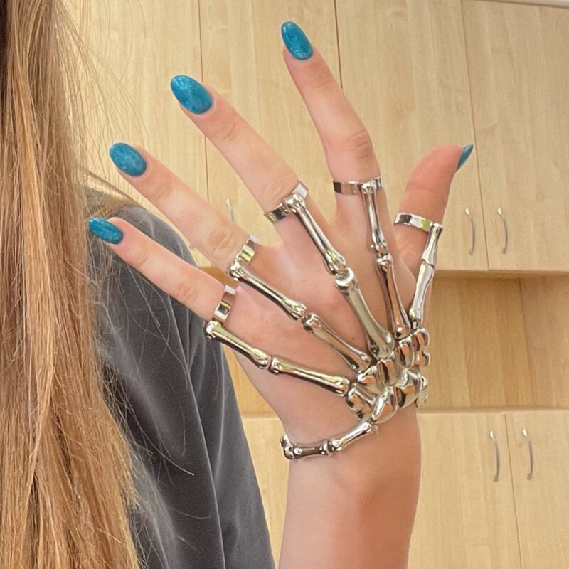 Bracelet d'Halloween de Style Gothique Punk, Accessoire à Main Crâne Squelette, Élastique et Ajustable, Accessoires de Fête, pour Femme