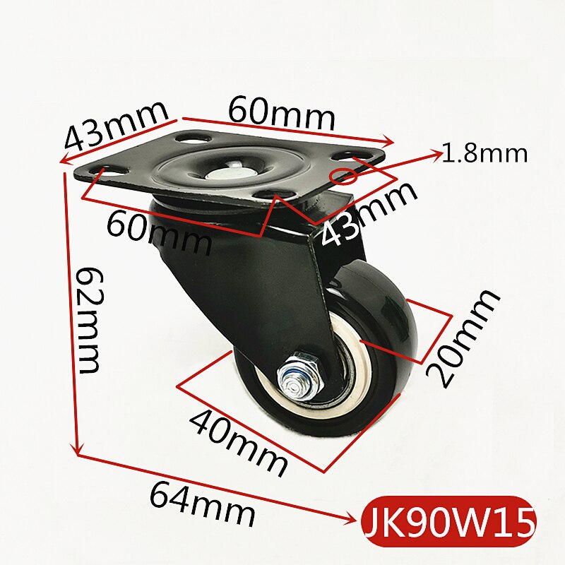 4 Pcs 1.5 Inches 41 Mm Zware 180Kg Zwart Zwenkwielen Trolley Meubels Caster Rubber: JK90W15 x 4pcs