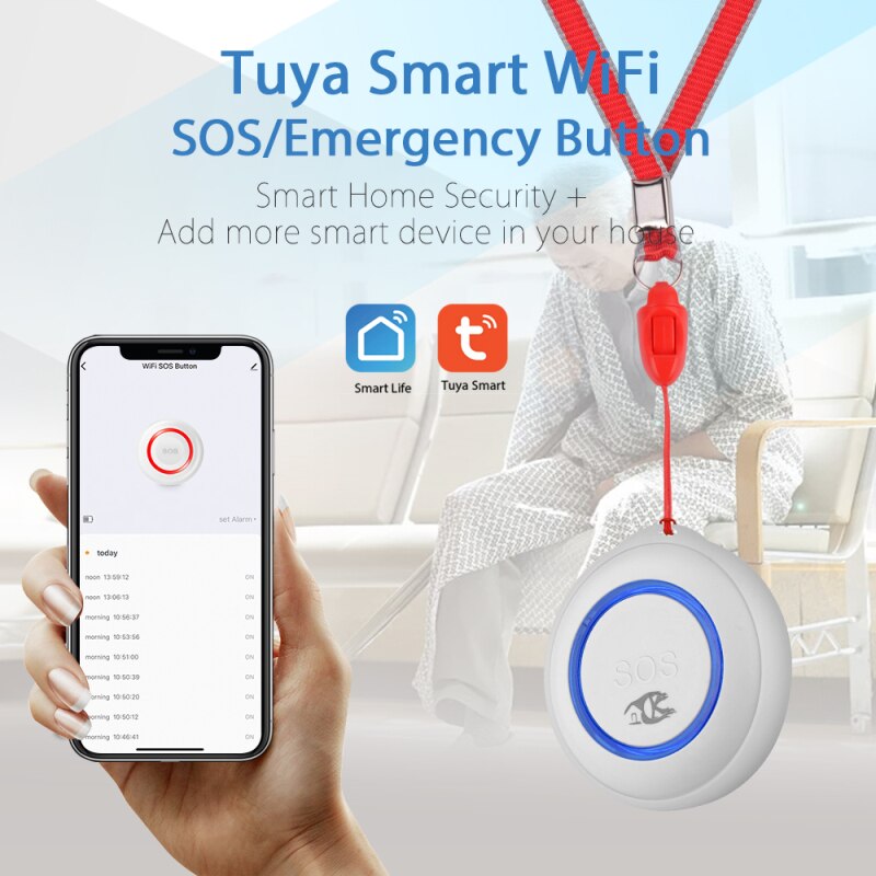 Tuya Wifi SOS Button Smart Wireless Sensor Alarm Elderly Alarm Waterproof Emergency Help Alarm Switch Work With Tuya Wifi