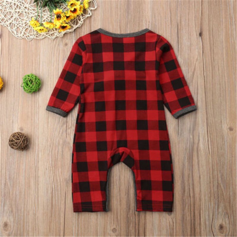 Christmas Baby Boy Girl Cotton Romper Babygrows Playsuit Xmas Deer Plaid Jumpsuit Clothes Outfit