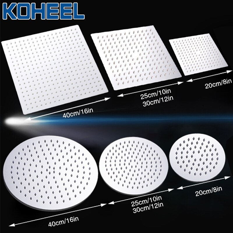 Koheel 16/12/10/8/6 Inch Vierkante Douchekop Ronde Gepolijst Chroom Rvs Badkamer Regendouche heads