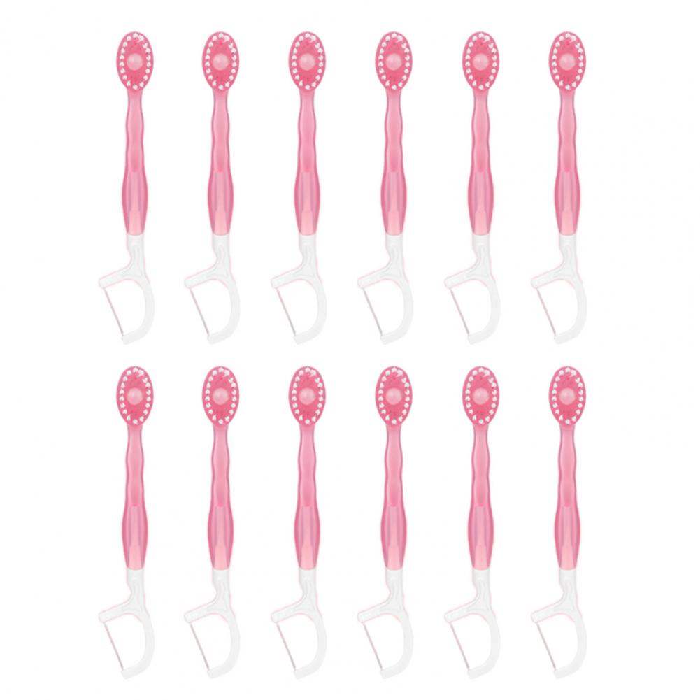 12 pezzi spazzolino usa e getta con dentifricio filo interdentale pick lingua raschietto mini spazzolino preincollato filo interdentale strumenti per l'igiene orale: Rosso