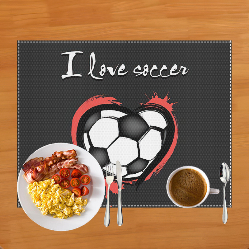 Mantel Individual con estampado de campo de fútbol, alfombrilla de lino para mesa de comedor, almohadillas para tazas de café, accesorios de cocina: Naranja