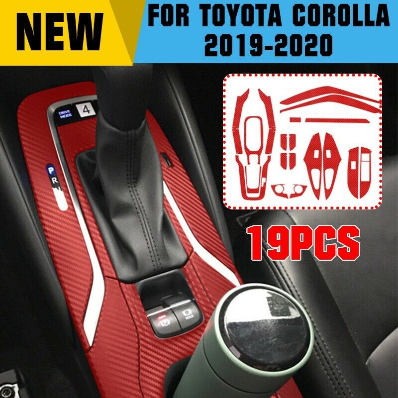 19PCS Carbon Fiber Red Car Interior Kit Cover Sticker For Toyota Corolla -20 Durable And Practical To Use