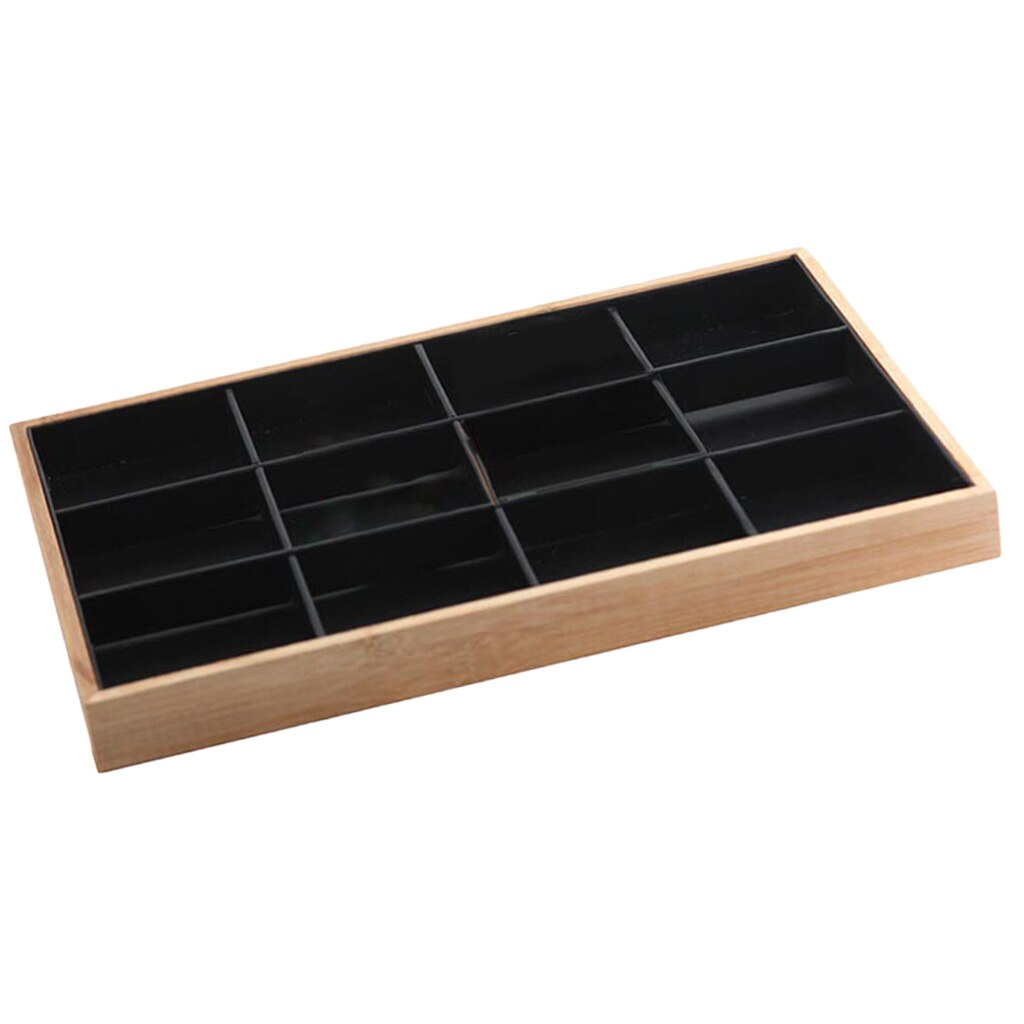 Premium Bamboo Wood Stackable Jewelry Tray Showcase Display Organizer, 12 24Grid Jewelry Holder Box earring show case: Black 12 Grids