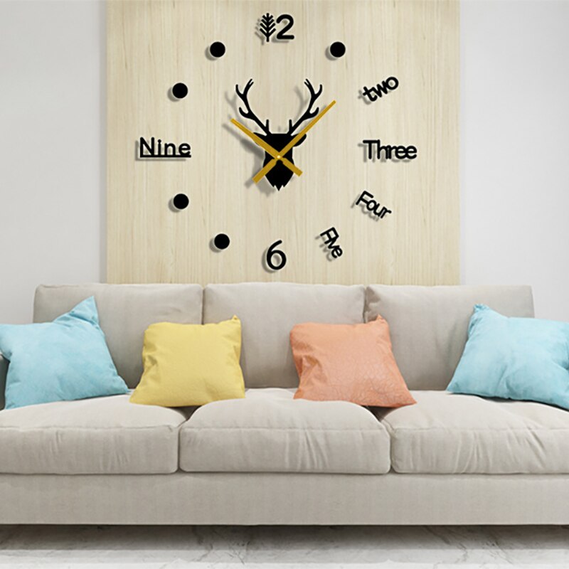3D Wall Clock Mirror Wall Stickers Deer Head DIY Large Wall Clock Quartz Watch Art Decal Sticker Living Room Home Decor