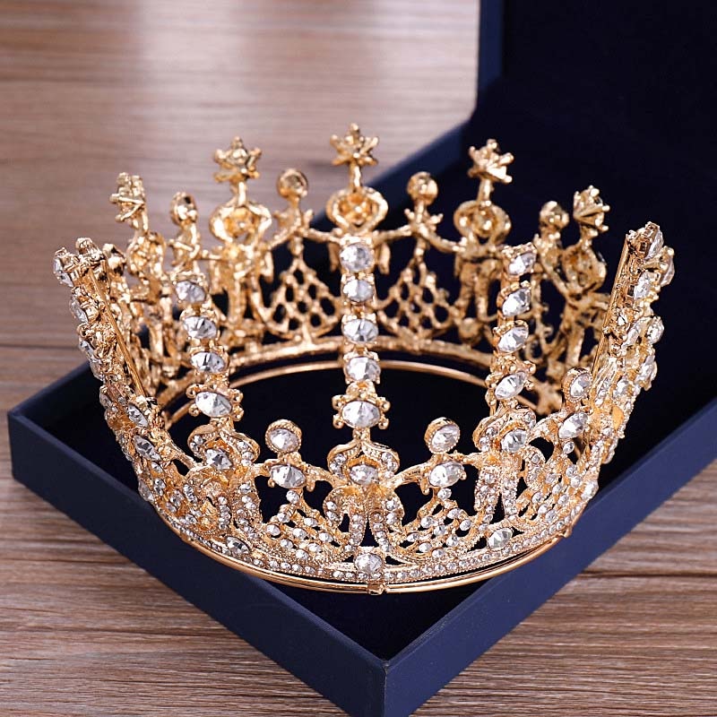 Forseven Volledige Cirkel Ronde Tiara En Kroon Rhinestone Crystal Diadem Bruid Coronale Hoofddeksel Haar Sieraden Accessoires Jl