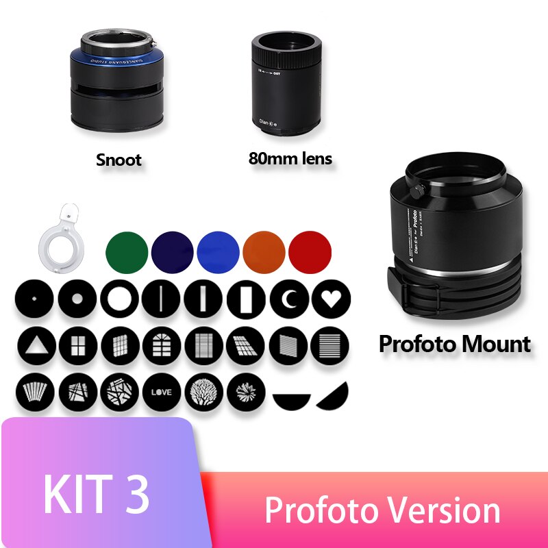 Conical Snoot Studio Lighting Accessory for LED Light Flash Strobe Light with Bowens Mount 20 Gobos F2.0 80mm Lens