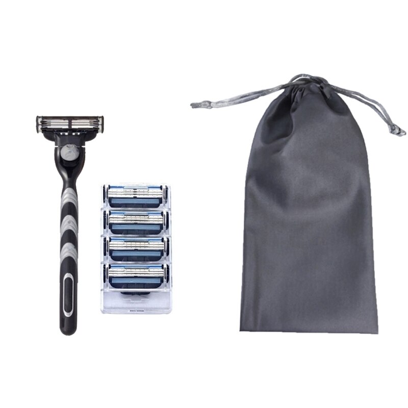 3 lags barberingspleje klassisk rustfrit stål glat barbering manuel barbermaskine #39 mænds sikkerhedsbarberblade: Himmelblå