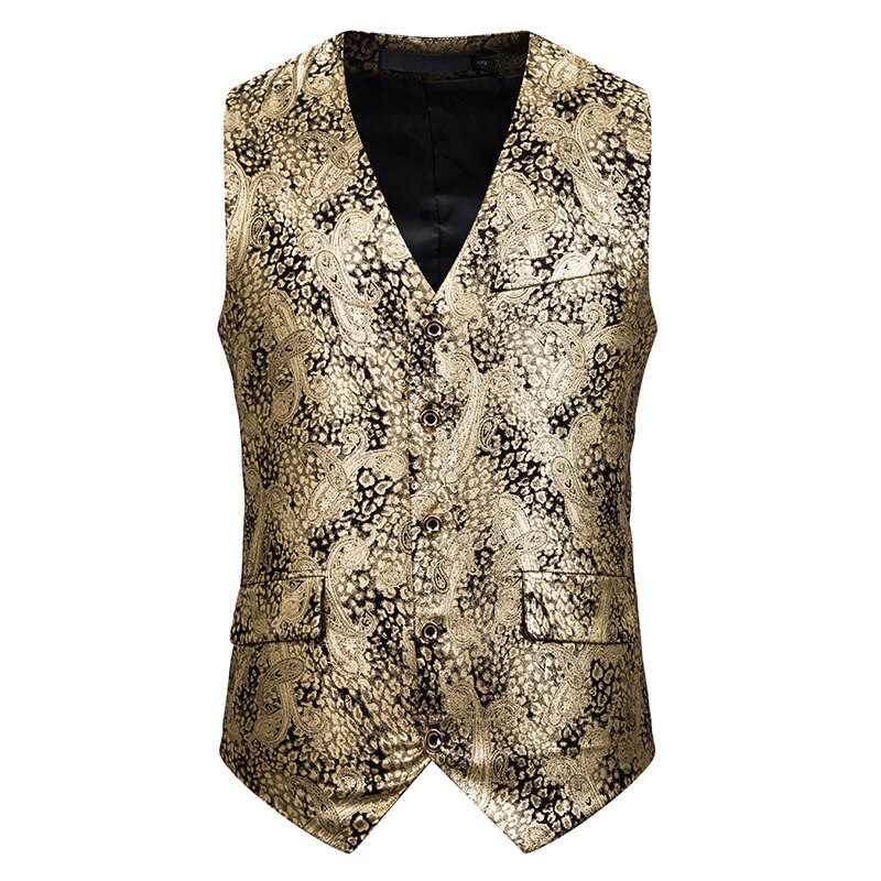 Männer Gold Paisley Einreiher Kleid Weste Neue schlank passen formell Geschäft ärmellos Weste Männer Chaleco hombre