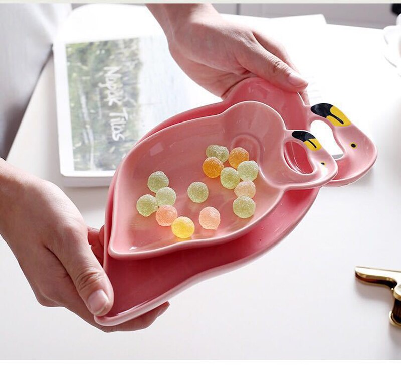 Platos nuevos de flamencos, Rosa 3D plato de cerámica, platos de frutas secas para aperitivos, Bol para postre de frutas, juego de porcelana