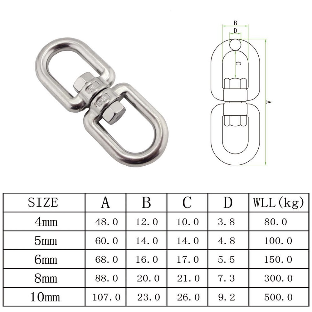 5Stck 304 Edelstahl Auge Zu Auge Anker schwenken 4mm 5mm 6mm 8mm 10mm schwer Pflicht Edelstahl Marine Anker Kette schwenken