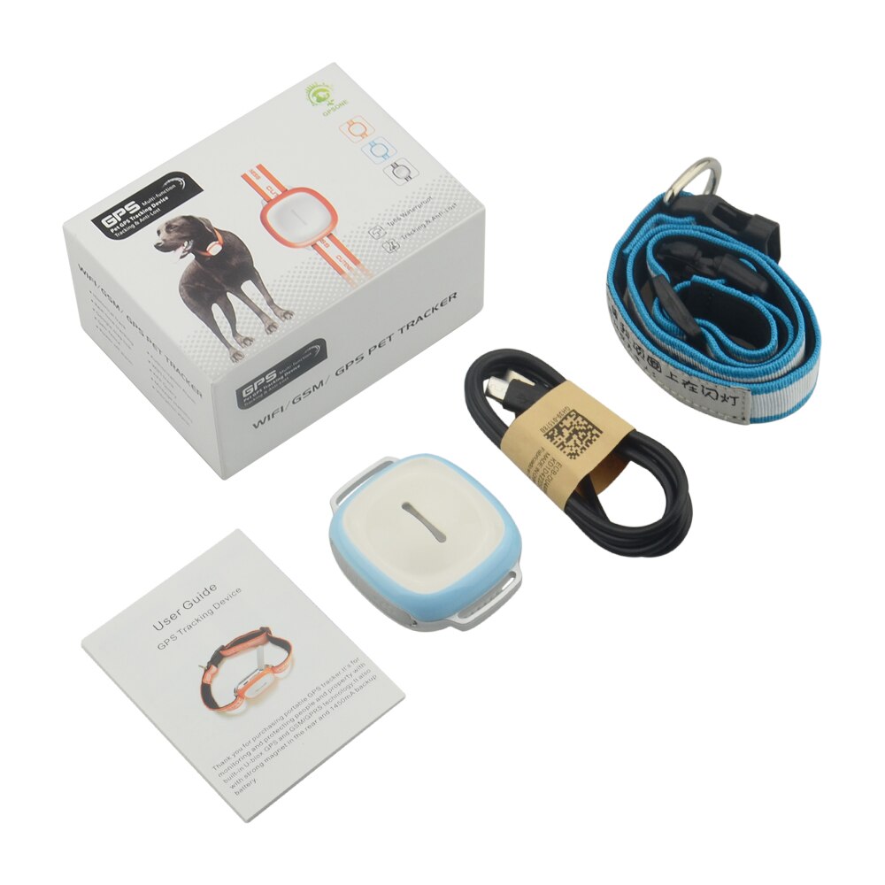 Gt011 gps huisdier tracker hond kat halsband gps locator waterdicht  ip66 anti-verlies tracking apparaat realtime positionering met geo-fence: Met doos blauw